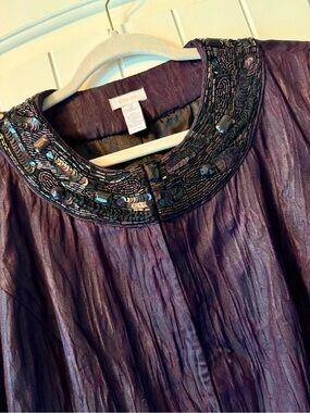 Chico's Iridescent Deep Plum Beaded Collar Jacket
